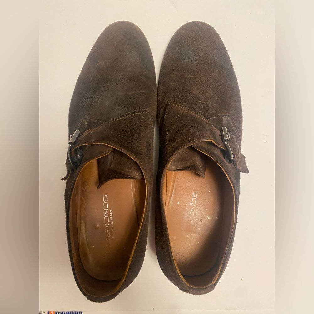 Mikekonos Brown Suede Monk Strap Shoes 12